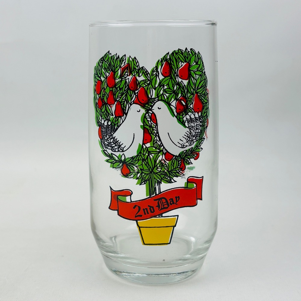 Vintage 12 Days of Christmas 2nd Day Two Turtle Doves Drinking Glass‎ Tumbler